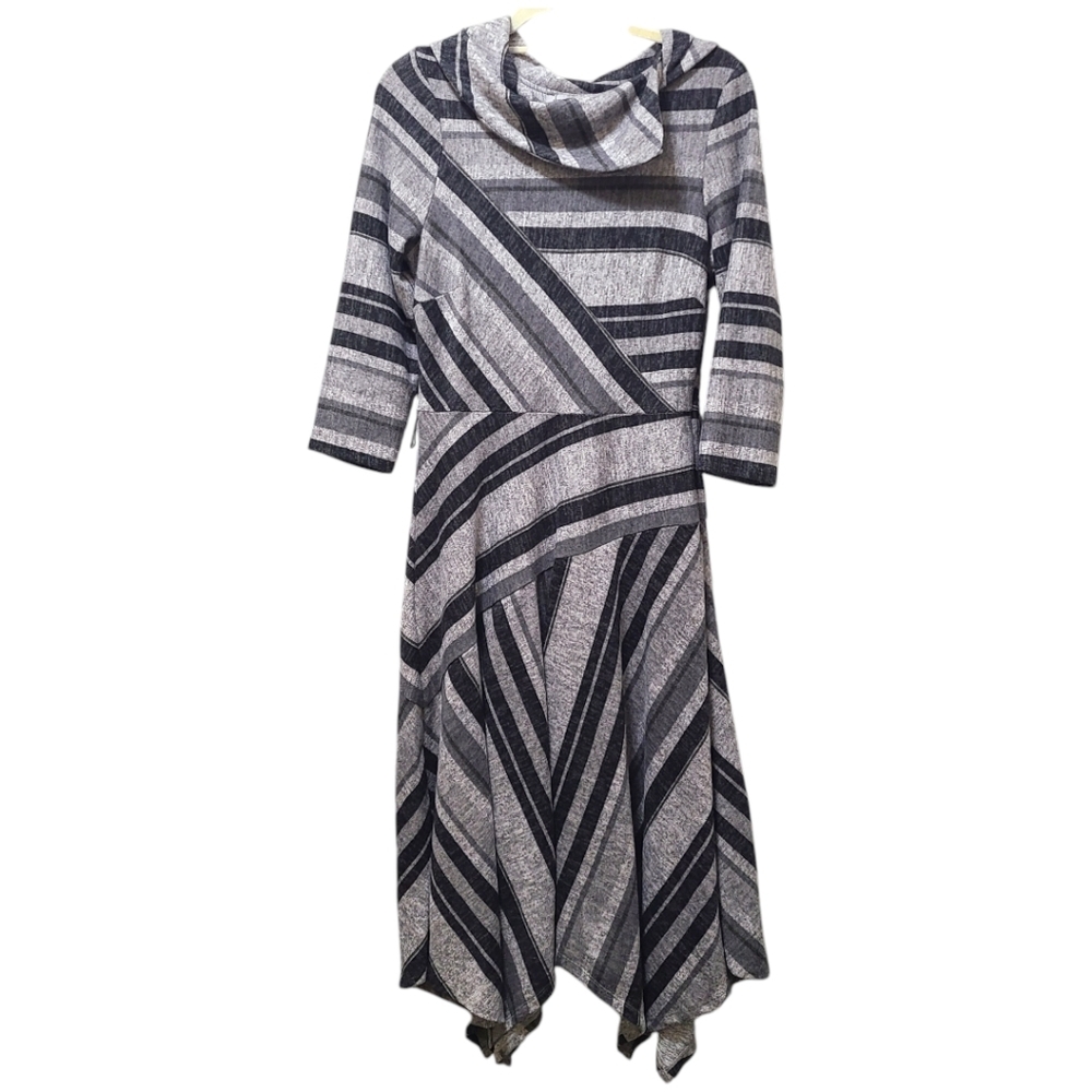 DANNY & NICOLE LADIES COWL NECK QUARTER SLEEVE FLARED‎ SKIRT LONG DRESS 10 GRAY
